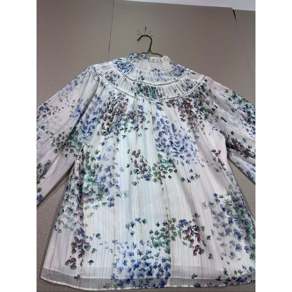 a Ted Baker floral ruffled high-neck bishop sleeve blouse
